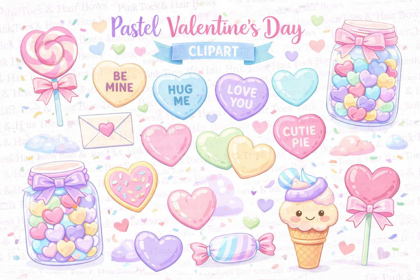 Pastel Sweetheart Candy Valentine Clipart | Valentine PNG Clipart for Kids & Party Printables