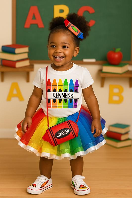 Crayon tutu set-Back to school tutu set- Back to school outfit- back to school dress- school outfit-kindergarten outfit
