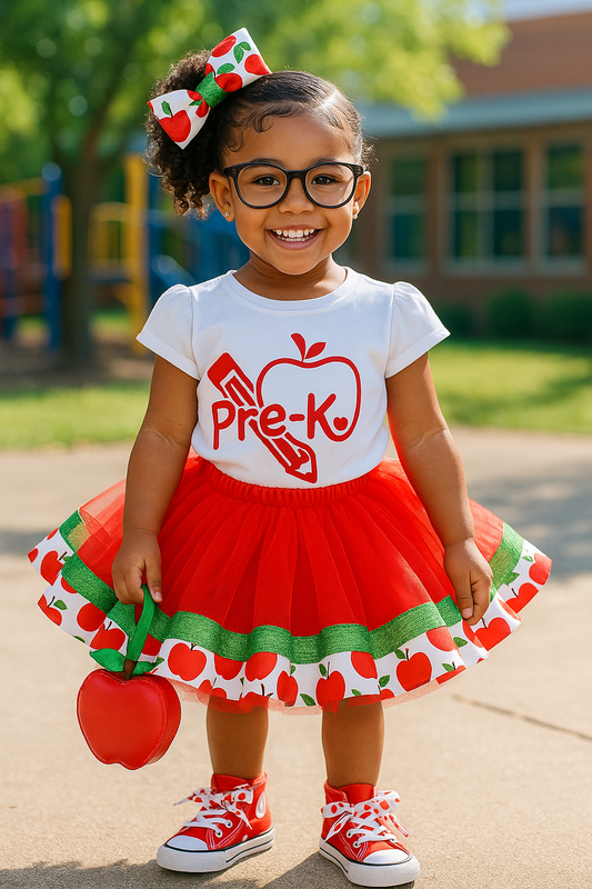 Pre-K Apple tutu set-Back to school tutu set- Back to school outfit- back to school dress- school outfit-kindergarten outfit