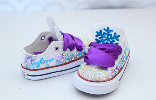 Winter Wonderland shoes- Winter Wonderland bling Converse-Girls Winter Wonderland Shoes-Snowflake shoes