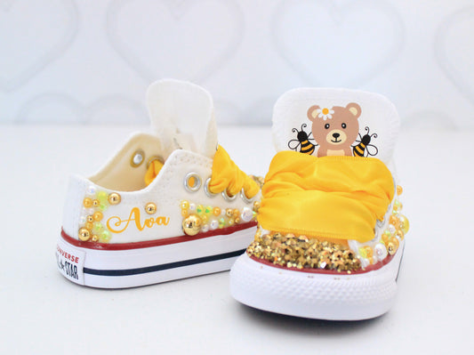 Bee shoes- Bee bling Converse-Girls bee Shoes-bee Converse-My first bee day-my 1st bee day