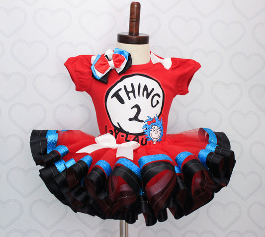 Cat in the hat tutu set- Cat in the hat outfit-Cat in the hat dress-Cat in the hat birthday-Thing 1 thing 2 tutu set