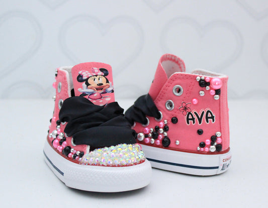 Minnie Mouse shoes- Minnie Mouse bling Converse-Girls Minnie Mouse Shoes- Minnie Mouse Converse