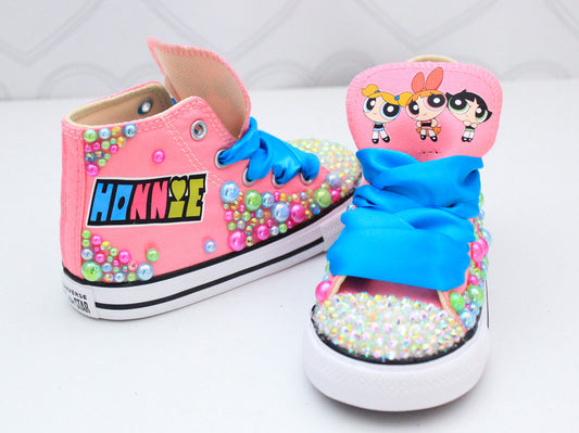 Powerpuff girls shoes- Powerpuff girls bling Converse-Girls Powerpuff girls Shoes- Powerpuff girls Converse