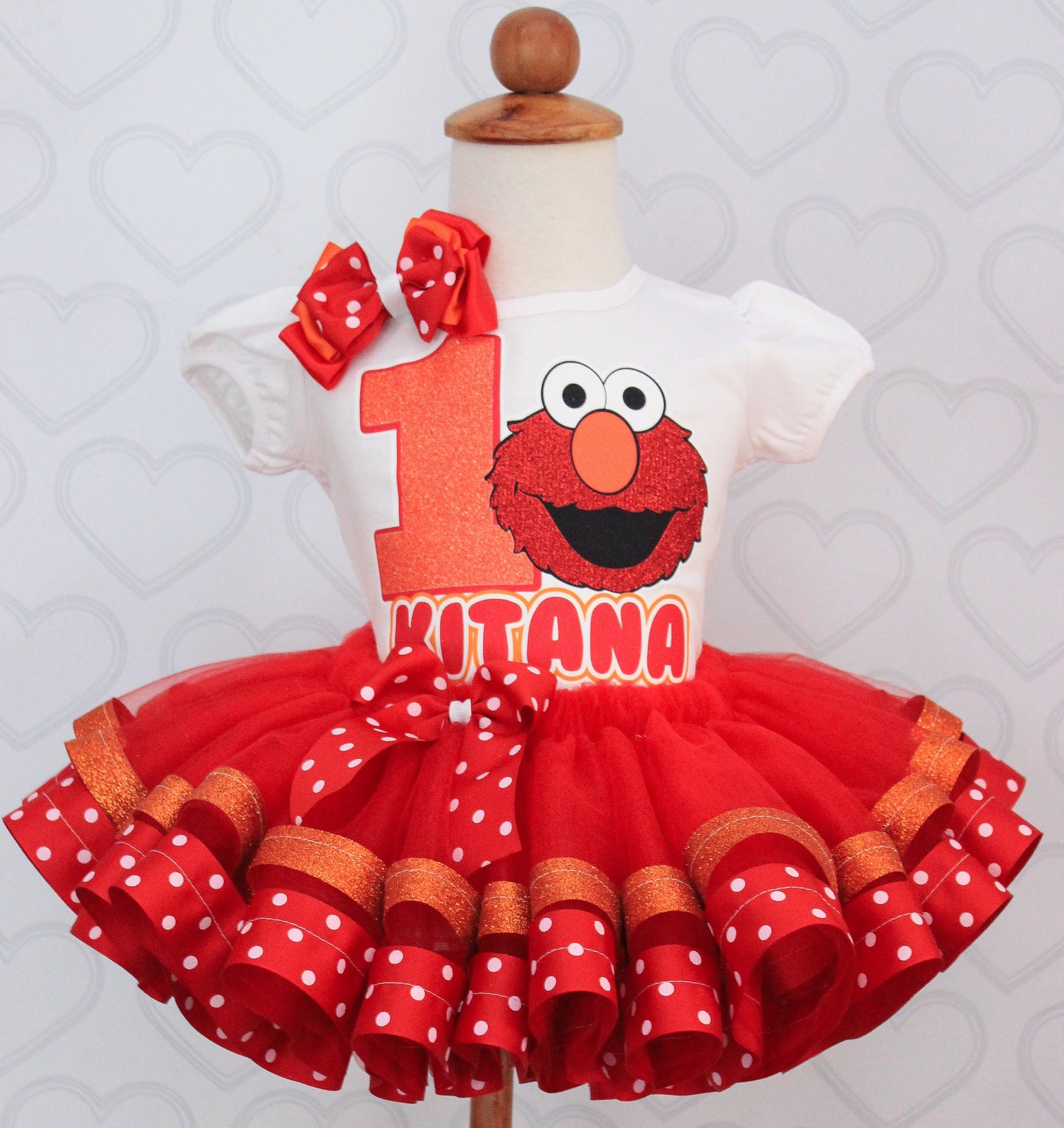 Elmo tutu set-Girly Elmo tutu set-Girl Elmo outfit-Elmo ribbon trim set