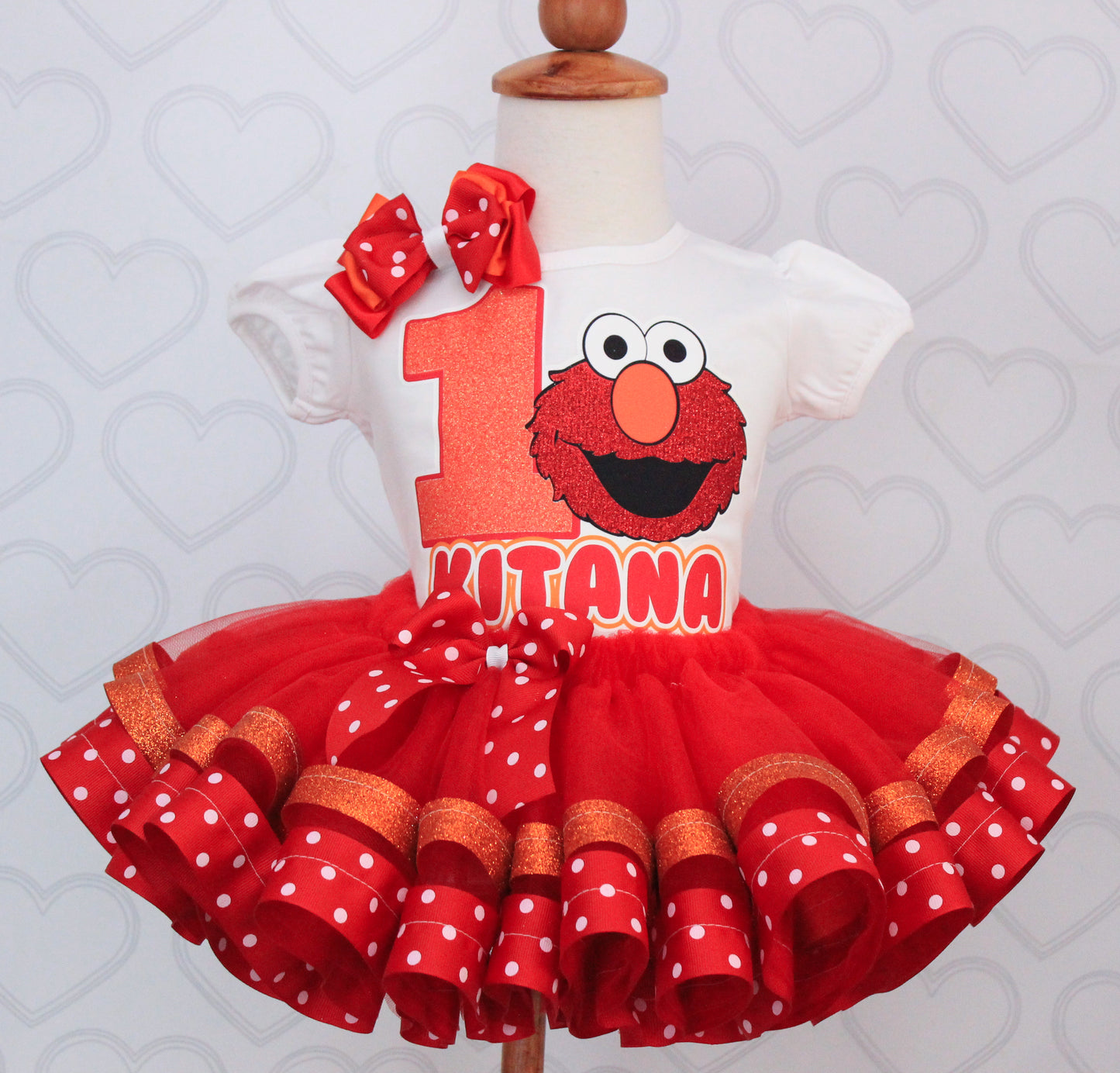 Elmo tutu set-Girly Elmo tutu set-Girl Elmo outfit-Elmo ribbon trim set