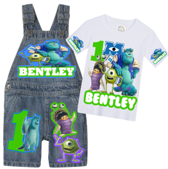 Monster Inc Overalls- Monster Inc Birthday Overalls- Monster Inc Birthday outfit