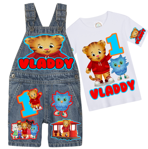 Daniel tiger Overalls-Daniel tiger Birthday Overalls-Daniel tiger Birthday outfit