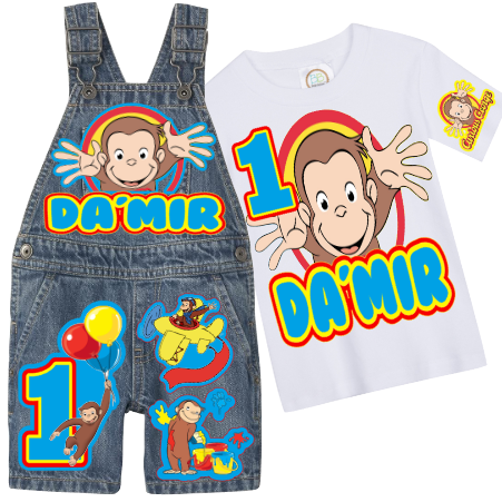 Curious George Overalls- Curious George Birthday Overalls- Curious George Birthday outfit