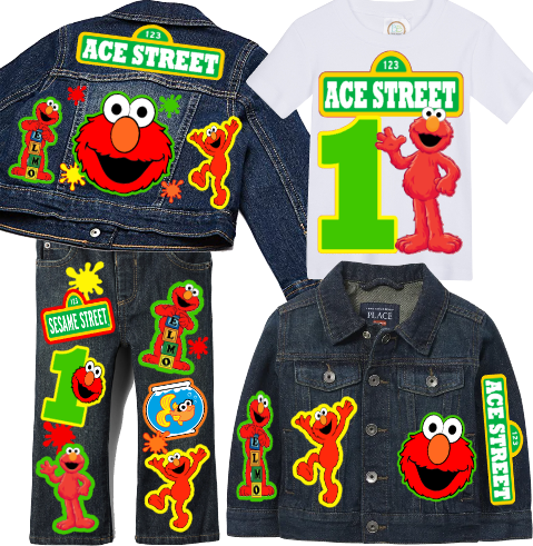 Elmo boys outfit - Elmo Denim Set-Boys Elmo denim set- Elmo Birthday outfit