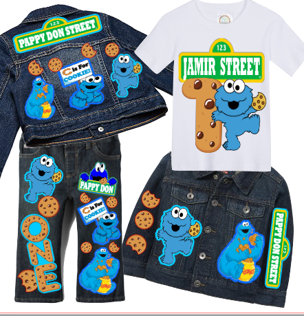 Cookie Monster boys outfit - Cookie Monster Denim Set-Boys Cookie Monster denim set- Cookie Monster Birthday outfit