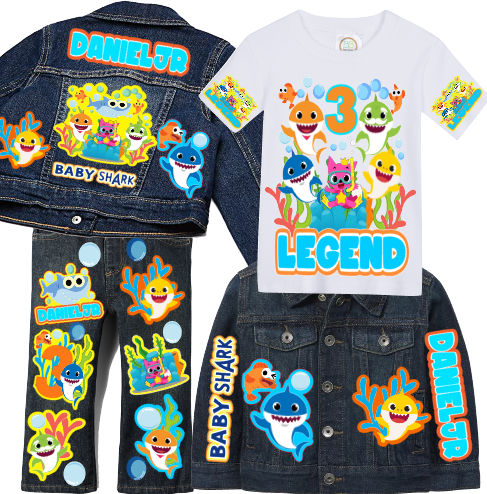Baby Shark boys outfit - Baby Shark Denim Set-Boys Baby Shark denim set- Baby Shark Birthday outfit