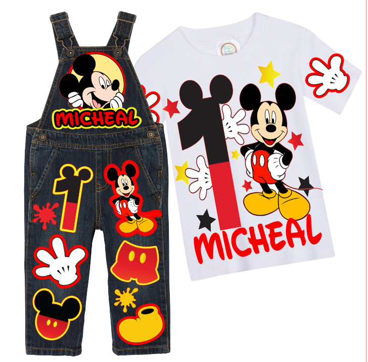 Mickey Mouse overalls-Mickey Mouse outfit-Mickey Mouse birthday shirt-Mickey Mouse birthday outfit