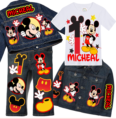 Mickey Mouse boys outfit - Mickey Mouse Denim Set-Boys Mickey Mouse denim  set- Mickey Mouse Birthday outfit