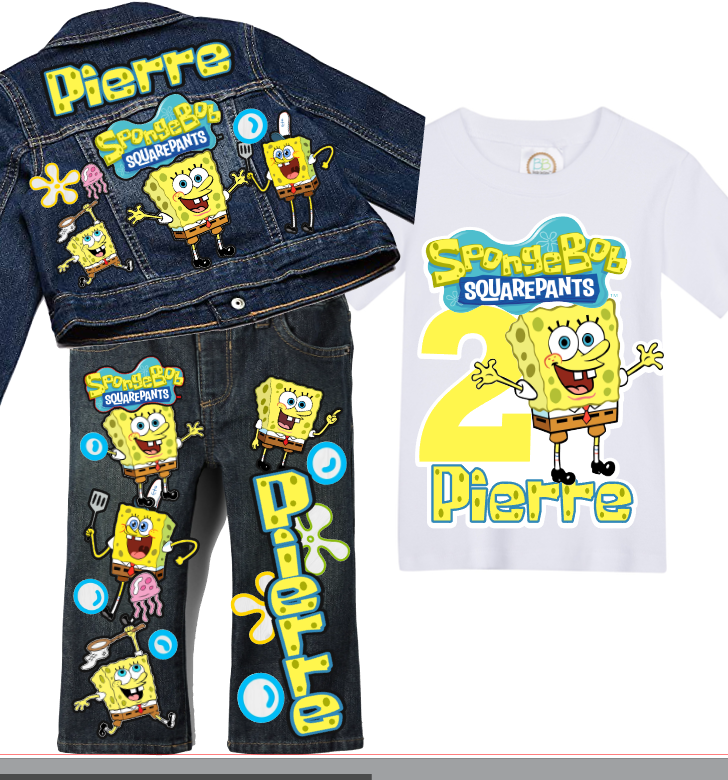 Spongebob boys outfit - Spongebob Denim Set-Boys Spongebob denim set- Spongebob Birthday outfit