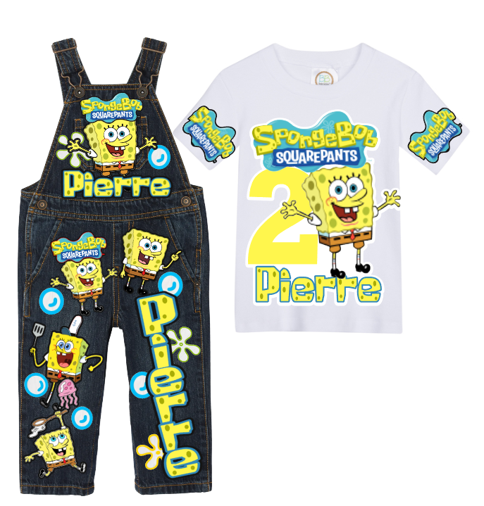Spongebob overalls- Spongebob outfit- Spongebob birthday shirt