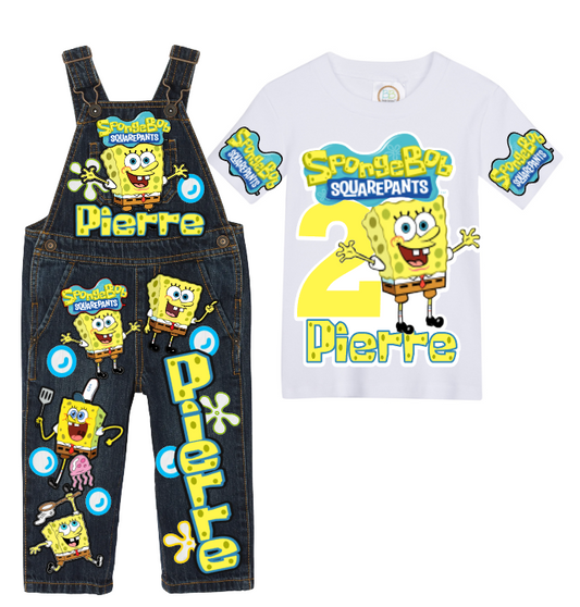 Spongebob overalls- Spongebob outfit- Spongebob birthday shirt