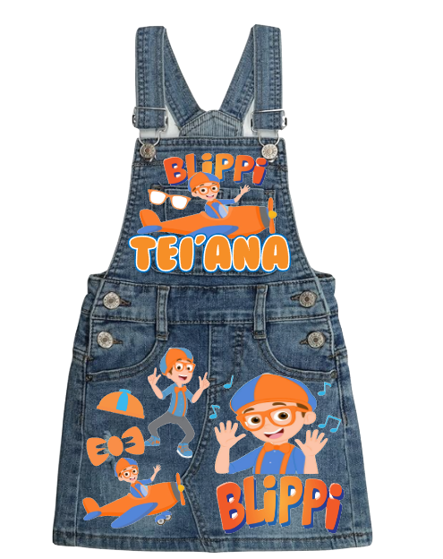 Blippi Skirt Overalls-Blippi Birthday Overalls-Blippi Birthday outfit
