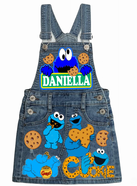 Cookie Monster Skirt Overalls-Cookie Monster Birthday Overalls-Cookie Monster Birthday outfit