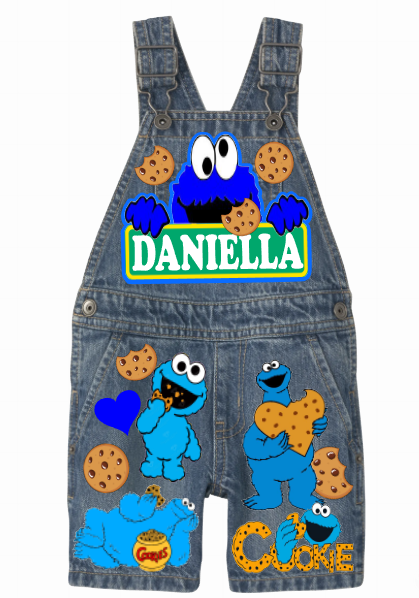 Cookie Monster Short Overalls-Cookie Monster Birthday Overalls-Cookie Monster Birthday outfit