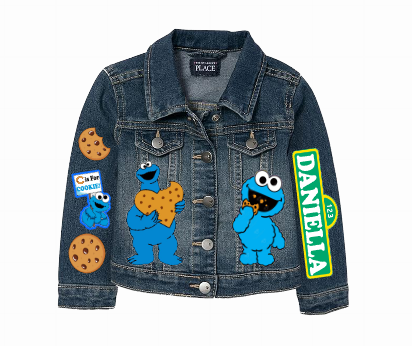 Cookie Monster Short Set-Cookie Monster Birthday outfit-Cookie Monster denim Birthday outfit