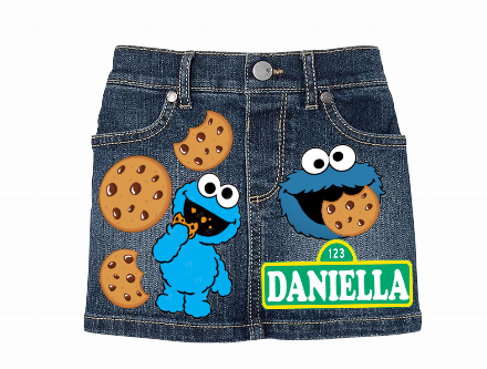 Cookie Monster Skirt Set-Cookie Monster denim outfit-Cookie Monster Birthday outfit