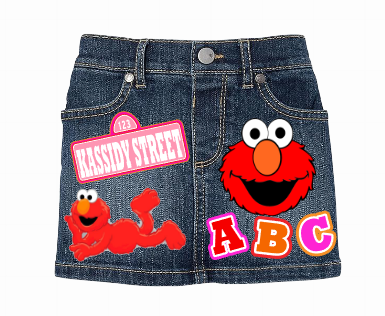Elmo Skirt Set-Elmo denim outfit-Elmo Birthday outfit