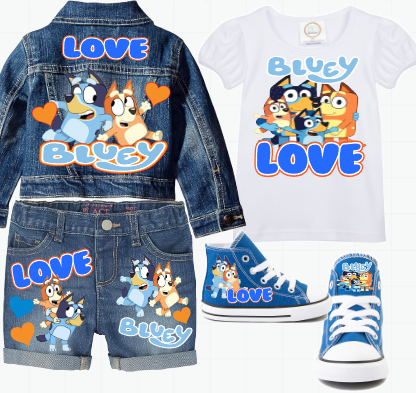Bluey Short Set-Bluey Birthday outfit-Bluey denim Birthday outfit