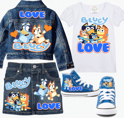 Bluey Skirt Set-Bluey denim outfit-Bluey Birthday outfit