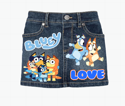 Bluey Skirt Set-Bluey denim outfit-Bluey Birthday outfit