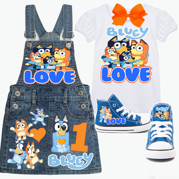 Bluey Skirt Overalls-Bluey Birthday Overalls-Bluey Birthday outfit