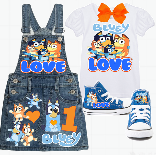 Bluey Skirt Overalls-Bluey Birthday Overalls-Bluey Birthday outfit