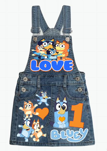 Bluey Skirt Overalls-Bluey Birthday Overalls-Bluey Birthday outfit