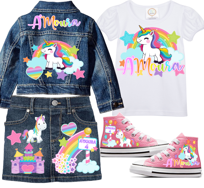 Unicorn Skirt Set-Unicorn denim outfit-Unicorn Birthday outfit