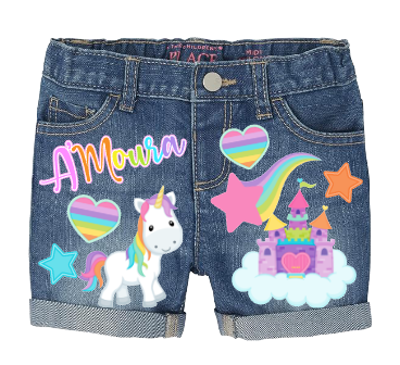 Unicorn Short Set-Unicorn Birthday outfit-Unicorn denim Birthday outfit