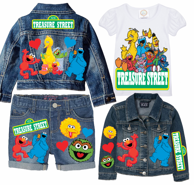 Sesame street Short Set-Sesame street Birthday outfit-Sesame street denim Birthday outfit
