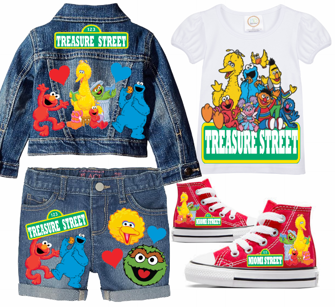 Sesame street Short Set-Sesame street Birthday outfit-Sesame street denim Birthday outfit