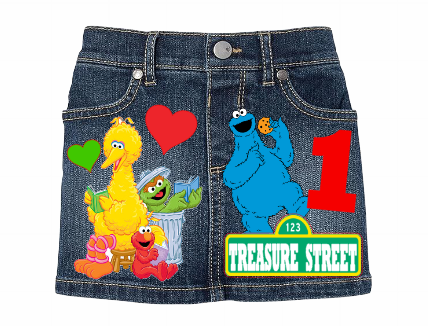 Sesame street Skirt Set-Sesame street denim outfit-Sesame street Birthday outfit