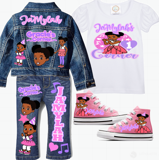 Gracie's Corner Girls denim outfit-Gracie's Corner Denim Set-Gracie's Corner Birthday outfit-Gracie's Corner Jean outfit