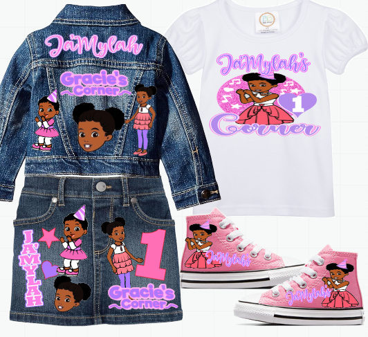 Gracie's Corner Skirt Set-Gracie's Corner denim outfit-Gracie's Corner Birthday outfit