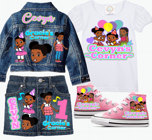 Gracie's Corner Skirt Set-Gracie's Corner denim outfit-Gracie's Corner Birthday outfit