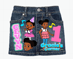 Gracie's Corner Skirt Set-Gracie's Corner denim outfit-Gracie's Corner Birthday outfit
