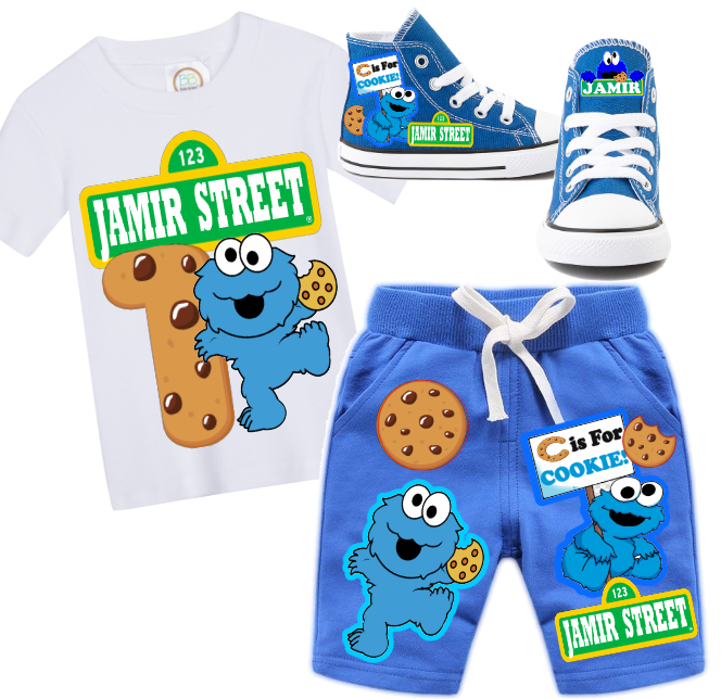 Cookie Monster Short Set-Cookie Monster Birthday outfit-Cookie Monster Short Jogger Birthday outfit