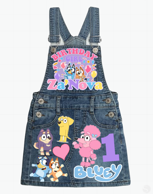 Bluey Skirt Overalls-Bluey Birthday Overalls-Bluey Birthday outfit- Pastel Bluey Outfit
