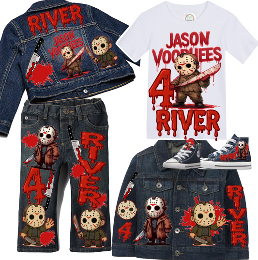 Jason boys outfit -Friday the 13th boys outfit- Jason Denim Set-Boys Jason denim set- Friday the 13th Birthday outfit
