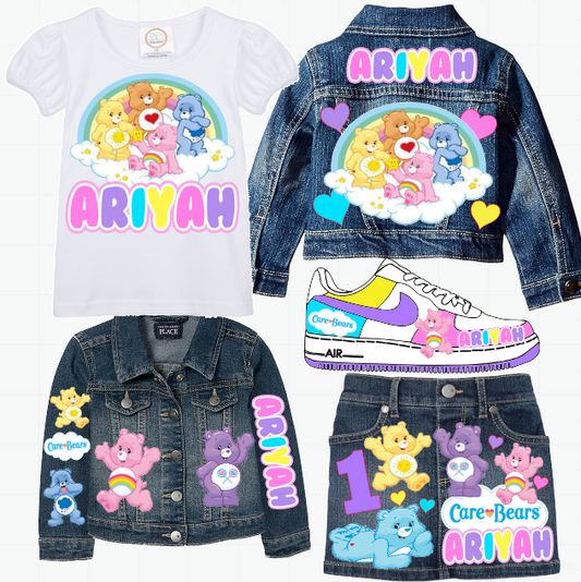 Care Bear Skirt Set-Care Bear denim outfit-Care Bear Birthday outfit