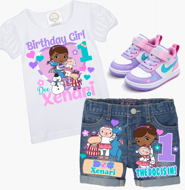 Doc Mcstuffins Short Set-Doc Mcstuffins Birthday outfit-Doc Mcstuffins denim Birthday outfit
