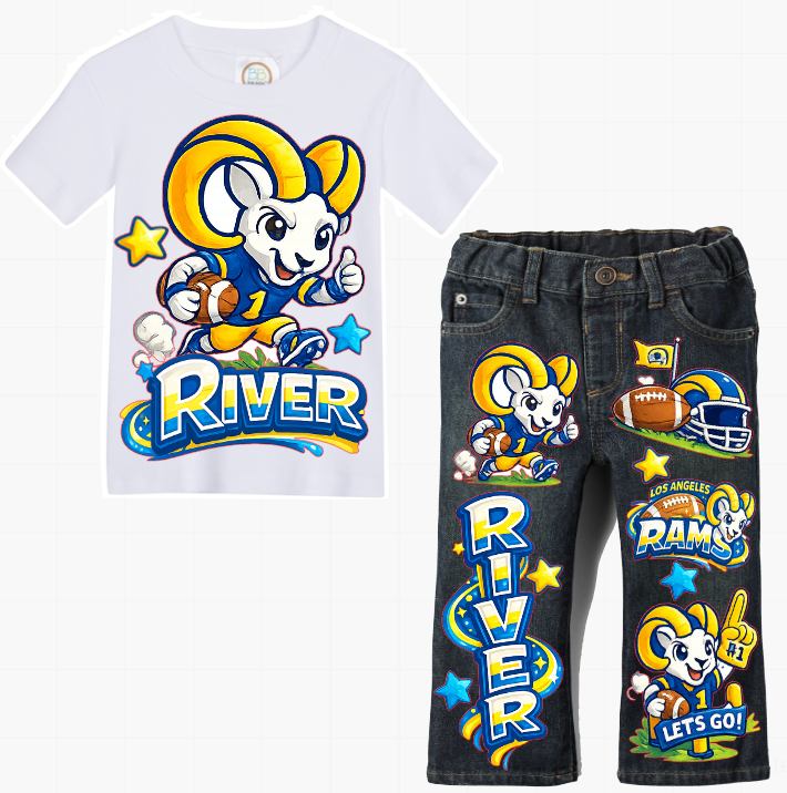 Los Angeles Rams outfit -Los Angeles Rams boys outfit- Los Angeles Rams Denim Set-Boys Los Angeles Rams denim set-Los Angeles Rams Birthday outfit