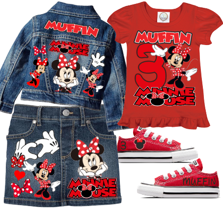 Minnie Mouse Skirt Set-Minnie Mouse denim outfit-Minnie mouse Birthday outfit