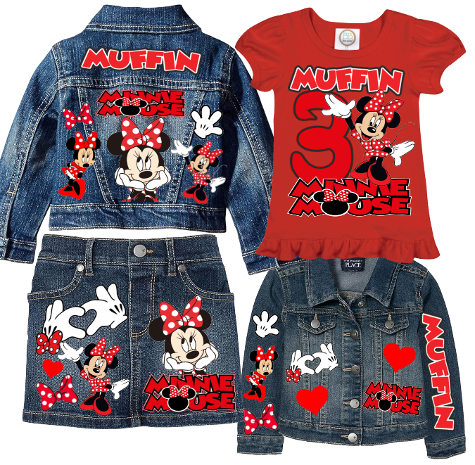 Minnie Mouse Skirt Set-Minnie Mouse denim outfit-Minnie mouse Birthday outfit